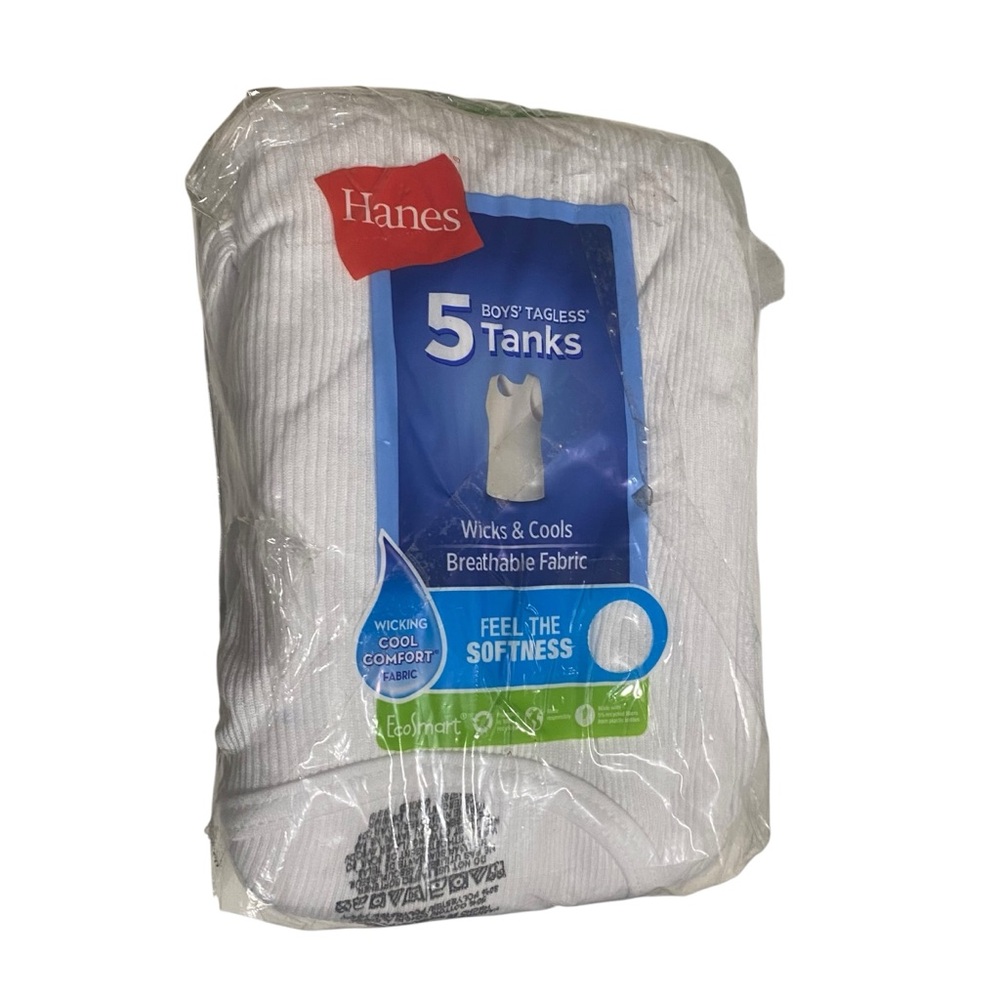 Hanes Boys' White Tagless Tank Tops 5-Pack‎